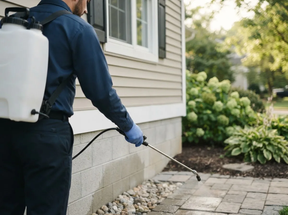 Pest control technician inspecting a home in West Monroe, NY